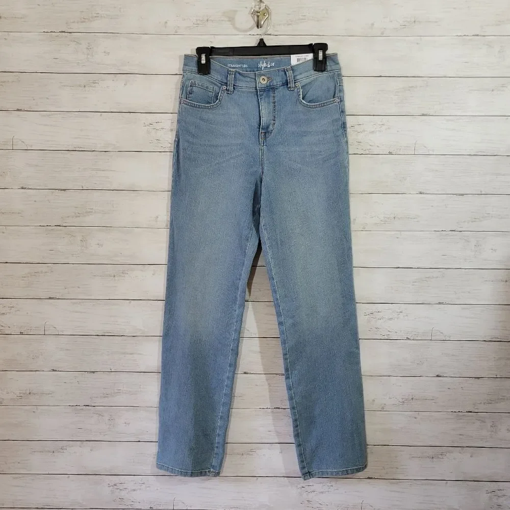 Style & Co High Rise Tummy‎ Control Strsight Leg Light Wash Jeans Size 6 Petite